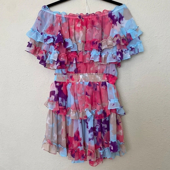 MISA Los Angeles Isella Ruffled Floral Mini Dress pink blue size M‎ - Picture 5 of 10